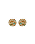 Jaipur Emeralds gold earrings in 18kt with sculptural spherical design and emerald accents, handcrafted Italian fine jewellery