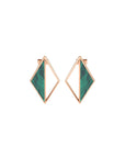 Rekhale gold rhombus earrings set with natural malachite, nacré or onyx, handcrafted Italian fine jewellery