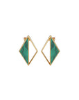 Rekhale gold rhombus earrings set with natural malachite, nacré or onyx, handcrafted Italian fine jewellery