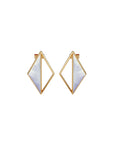 Rekhale gold rhombus earrings set with natural malachite, nacré or onyx, handcrafted Italian fine jewellery