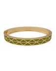 Gadir Enamel gold bracelet in 18kt, handcrafted Italian fine jewellery with flat and perforated plates, unisex design olive green