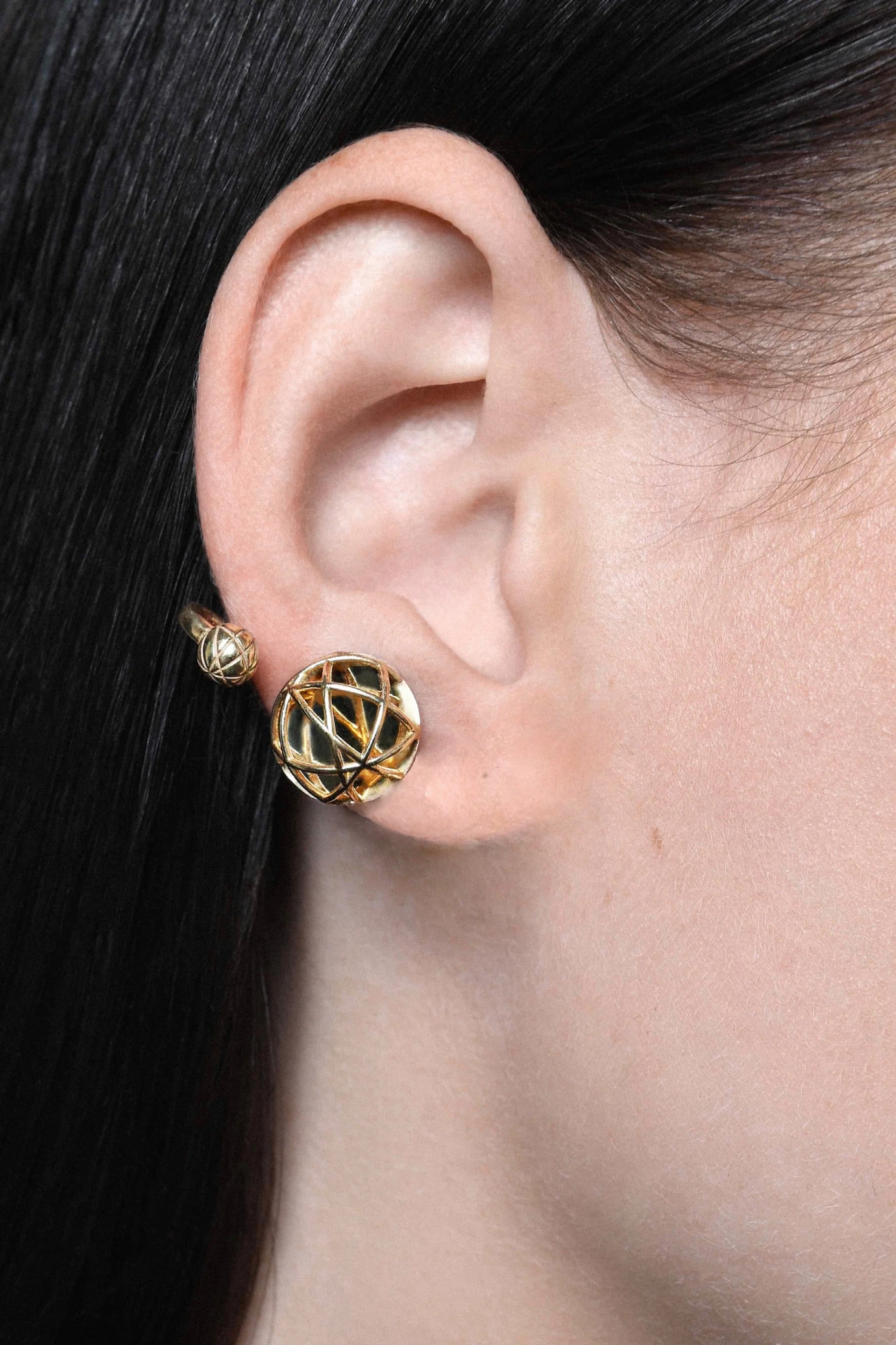 model wearing Jaipur Gold Sphere Piercing, elegant minimal gold jewellery