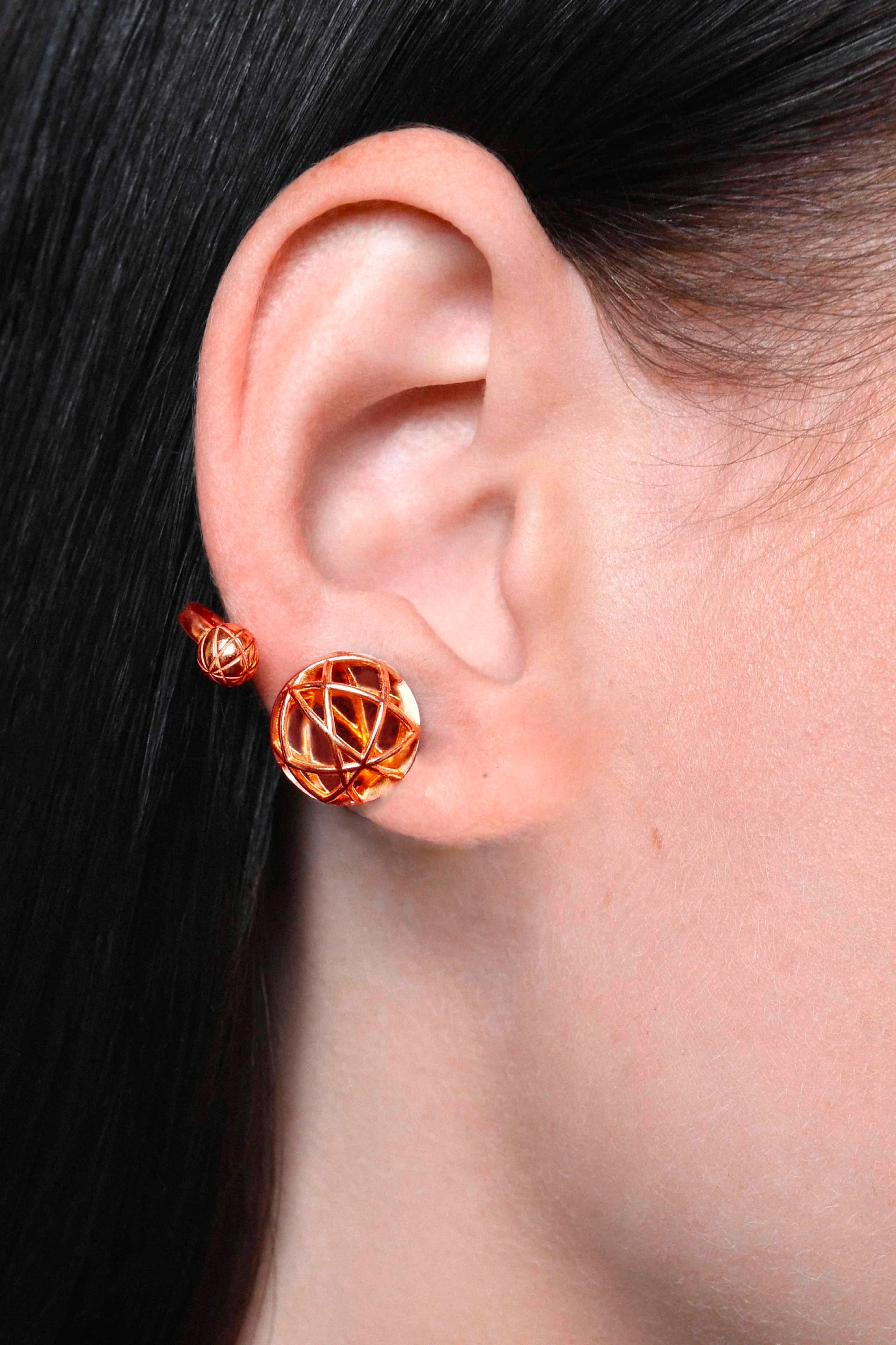 model wearing Jaipur Gold Sphere Piercing, elegant minimal gold jewellery