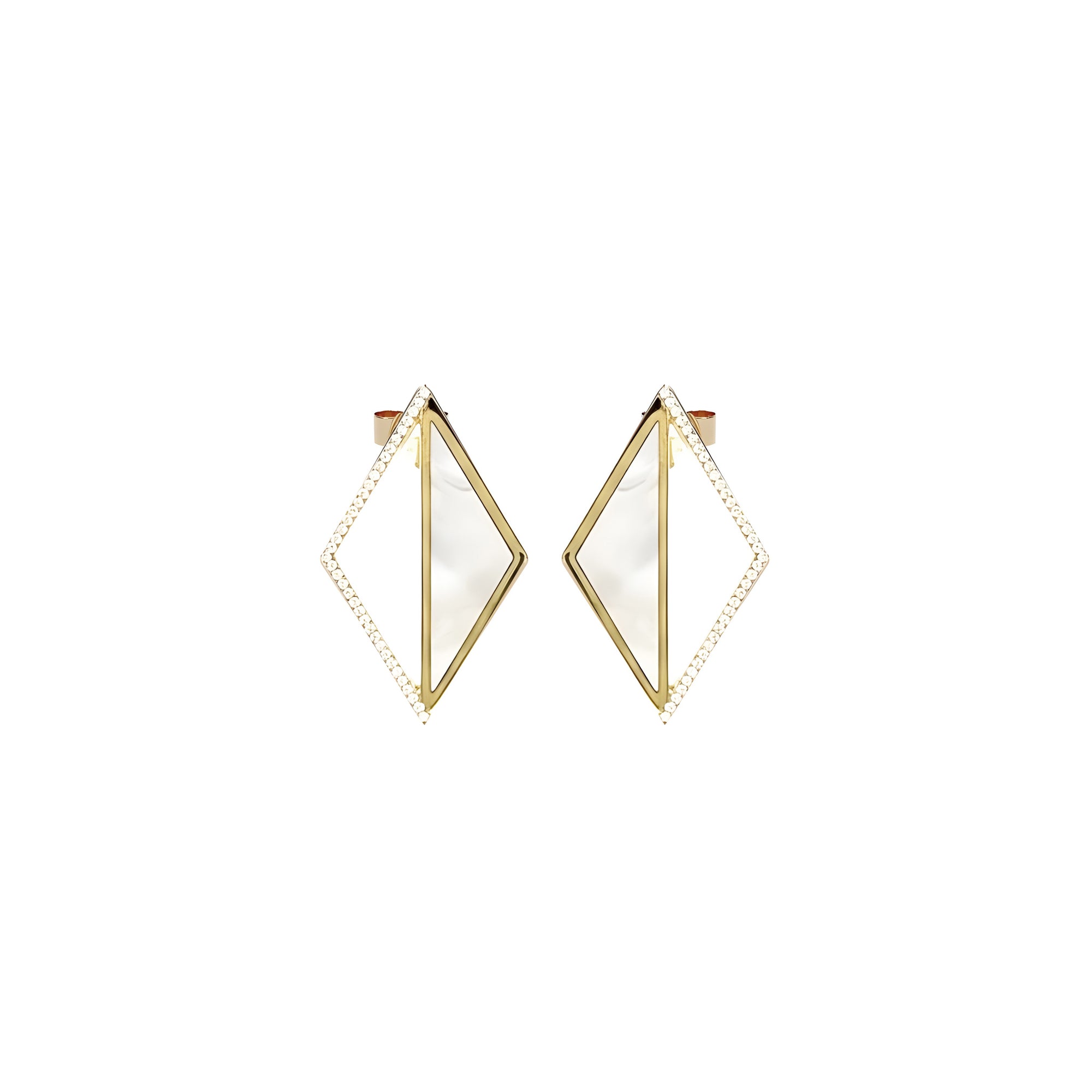 Rekhale gold earrings with diamonds and natural stones, architectural geometric design