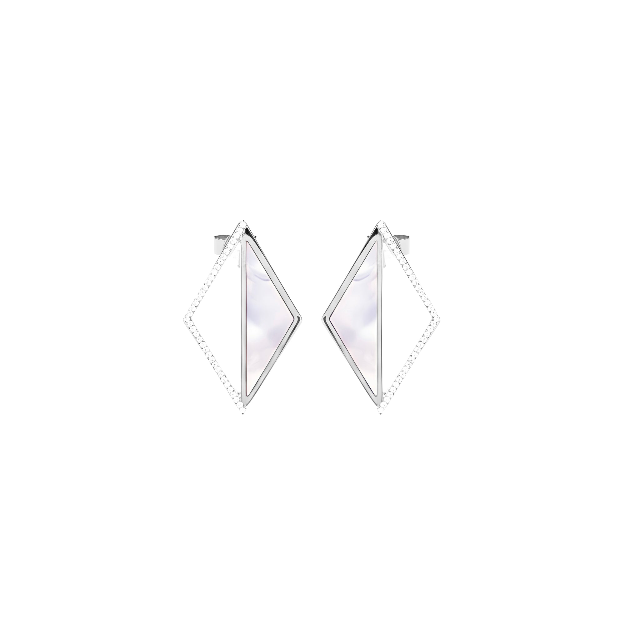 Rekhale white gold earrings with diamonds and natural stones, architectural geometric design