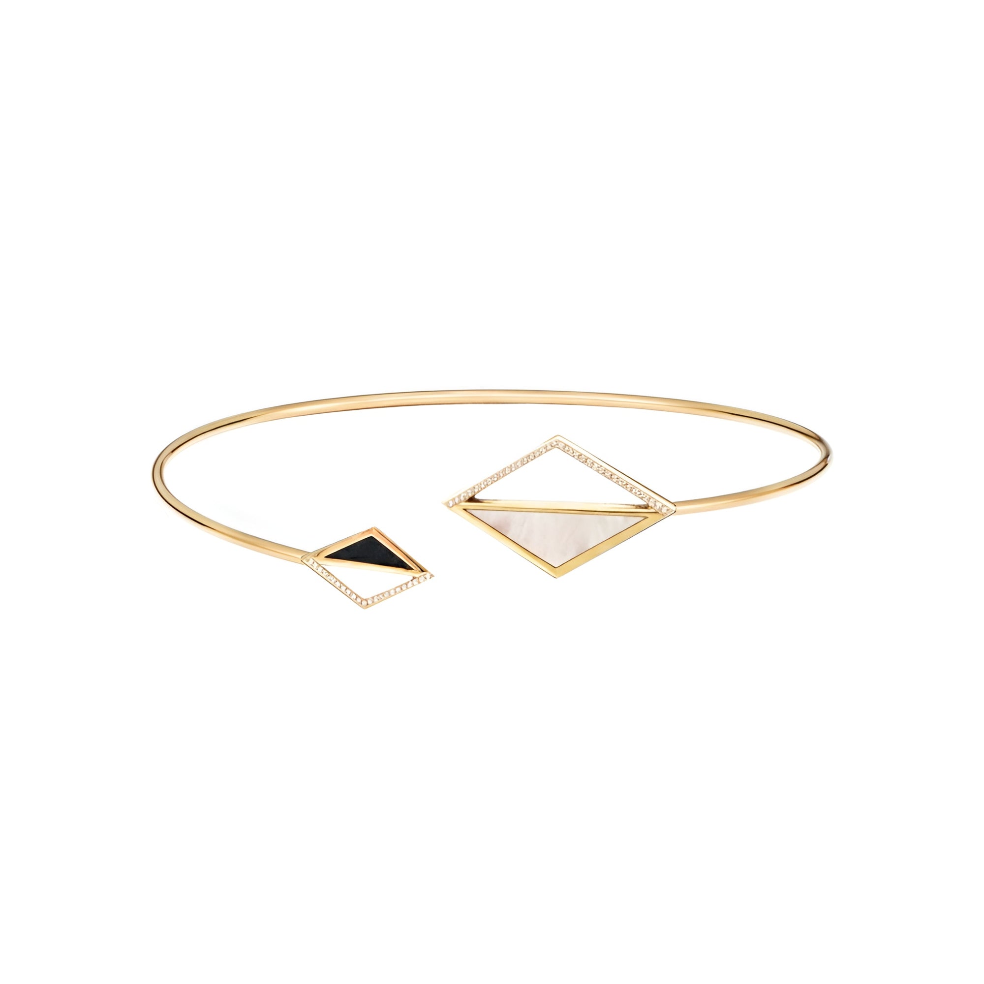 Rekhale bracelet detail, geometric gold structure with diamonds and gemstones