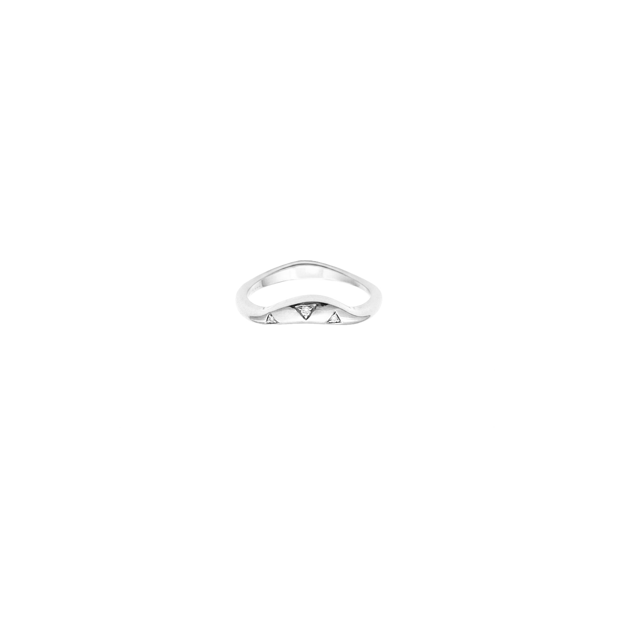Vittoria sculptural white gold ring with triangular diamond insets and polished curves