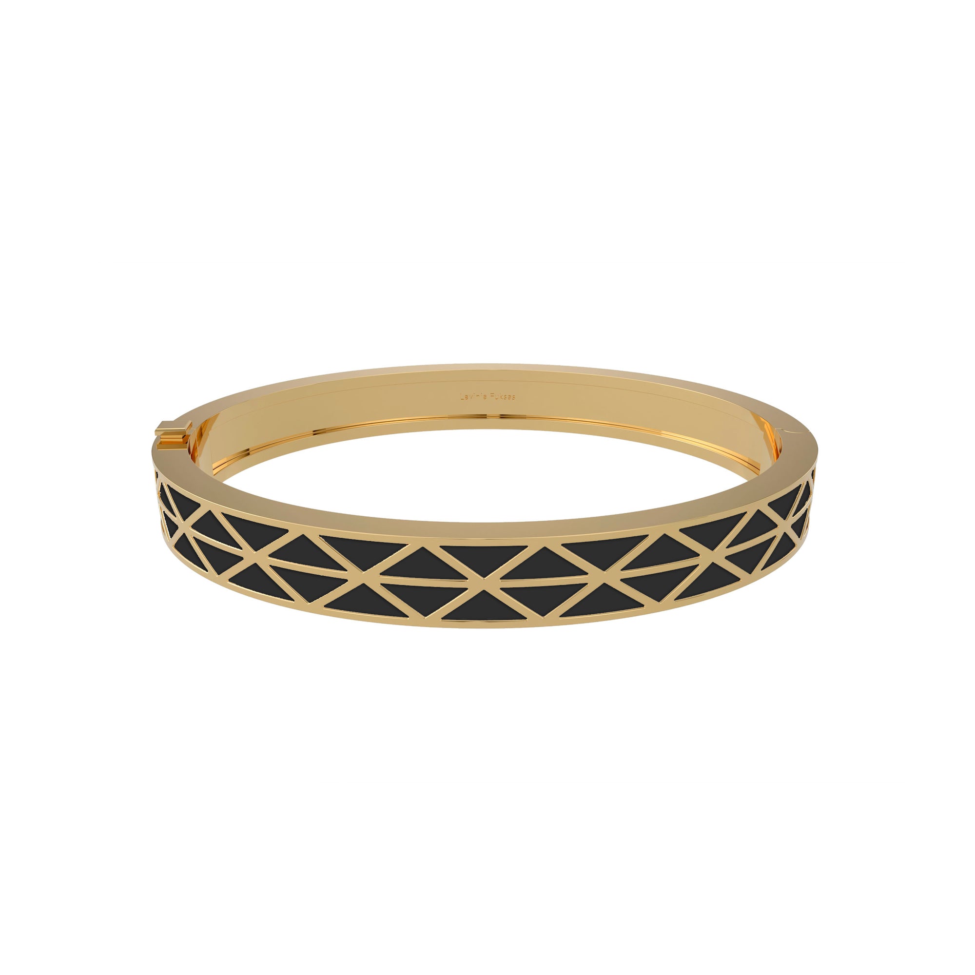 Gadir Enamel gold bracelet in 18kt, handcrafted Italian fine jewellery with flat and perforated plates, unisex design black