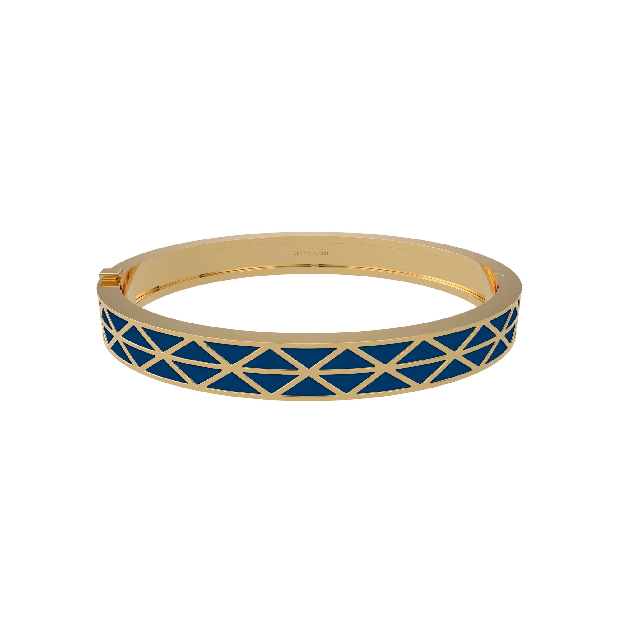 Gadir Enamel gold bracelet in 18kt, handcrafted Italian fine jewellery with flat and perforated plates, unisex design deep blue