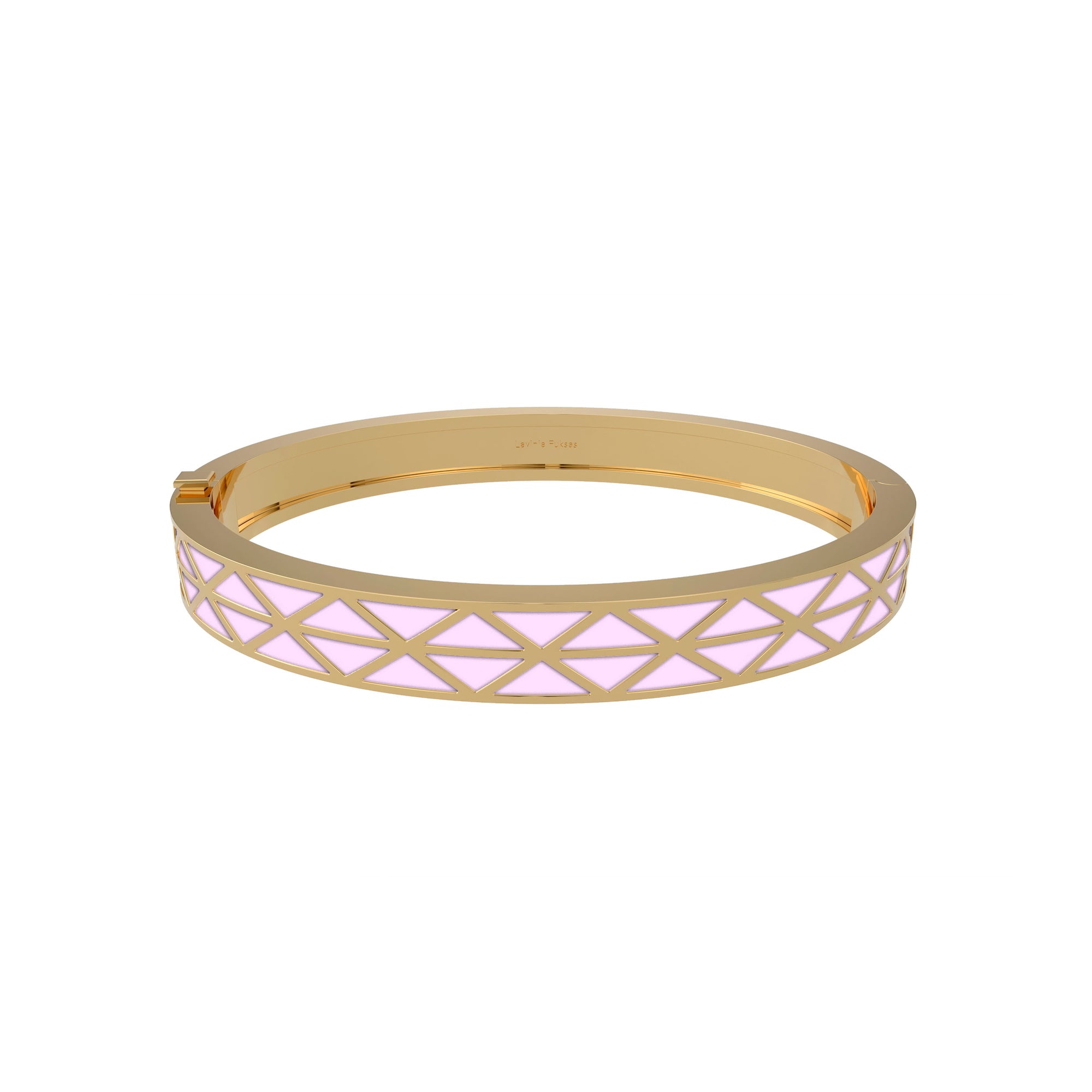 Gadir Enamel gold bracelet in 18kt, handcrafted Italian fine jewellery with flat and perforated plates, unisex design baby pink