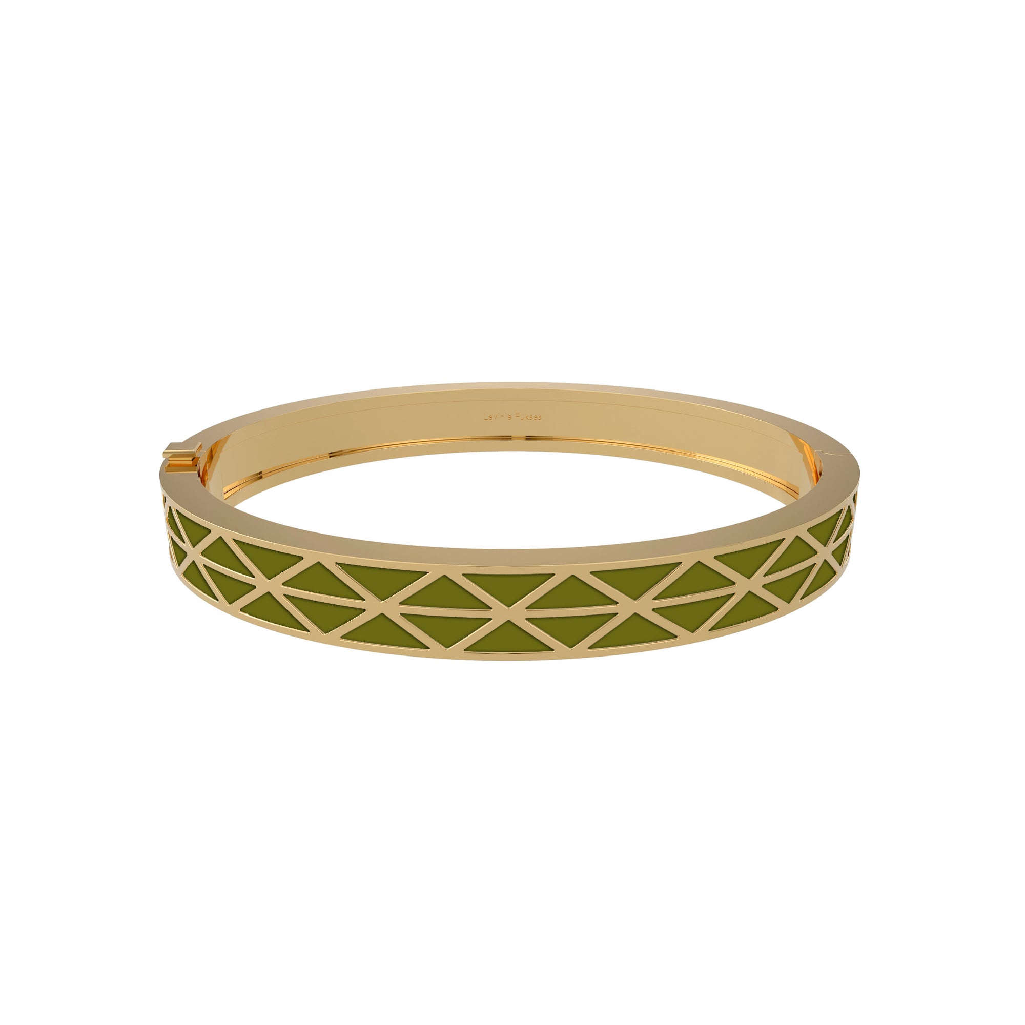 Gadir Enamel gold bracelet in 18kt, handcrafted Italian fine jewellery with flat and perforated plates, unisex design olive green