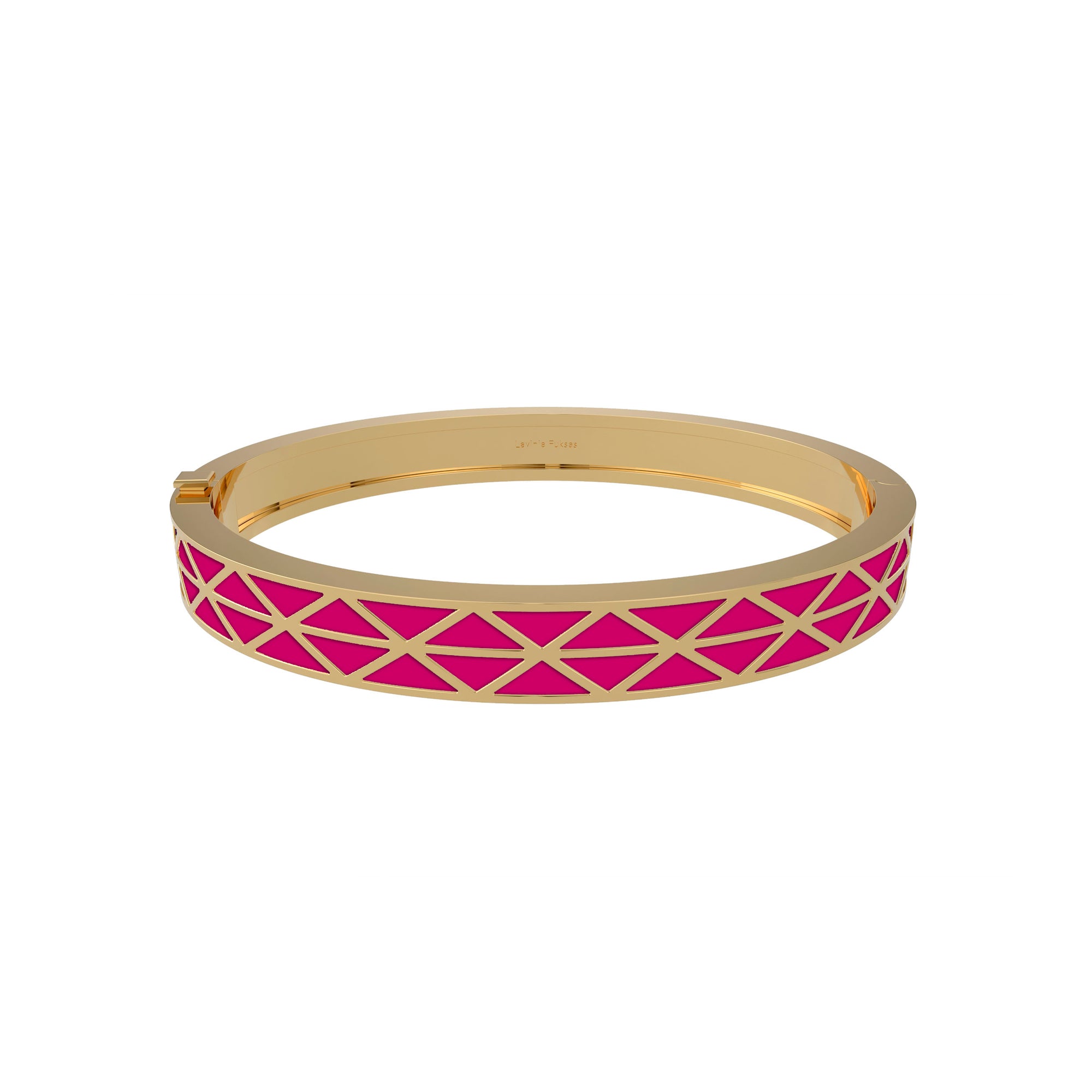 Gadir Enamel gold bracelet in 18kt, handcrafted Italian fine jewellery with flat and perforated plates, unisex design pink magenta