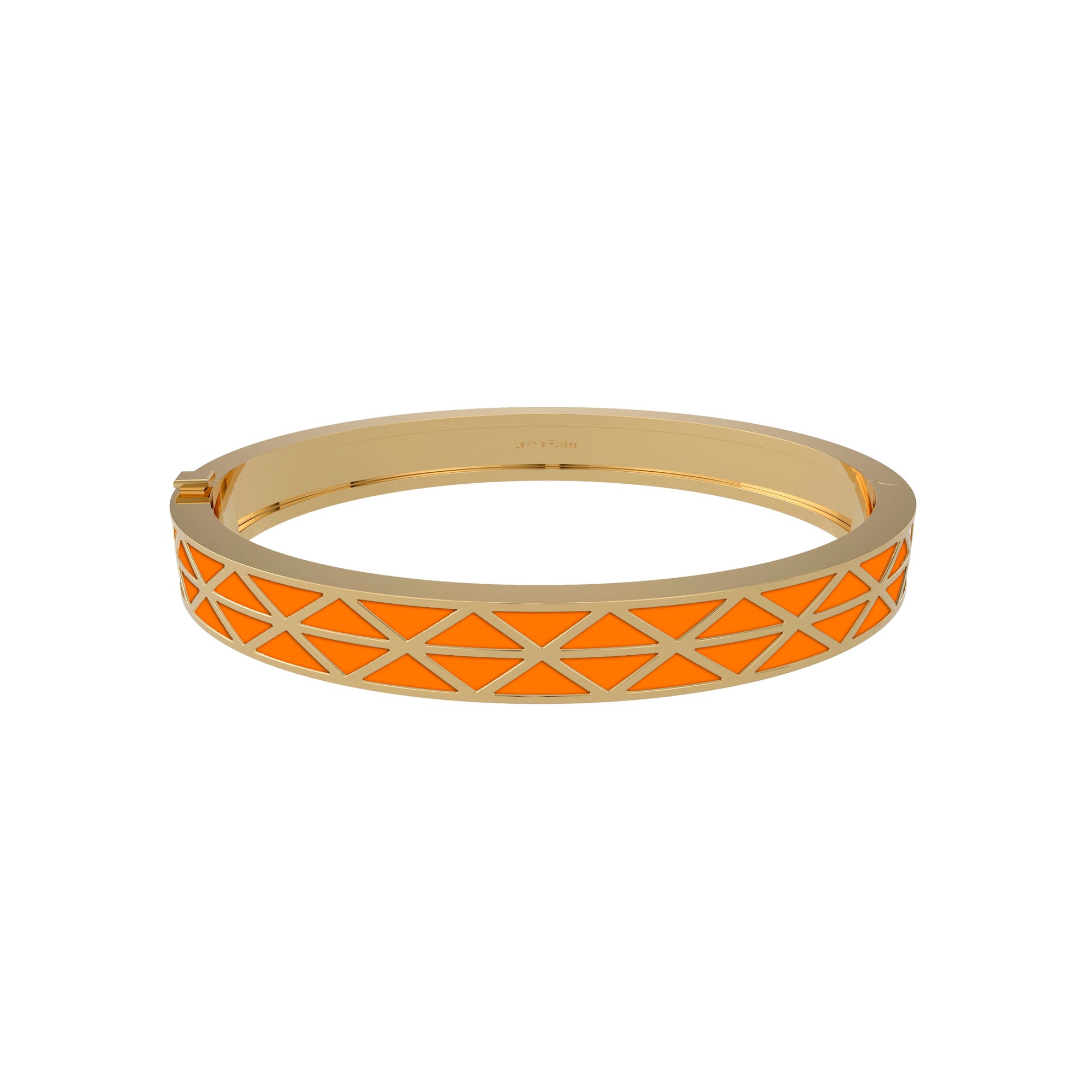 Gadir Enamel gold bracelet in 18kt, handcrafted Italian fine jewellery with flat and perforated plates, unisex design orange